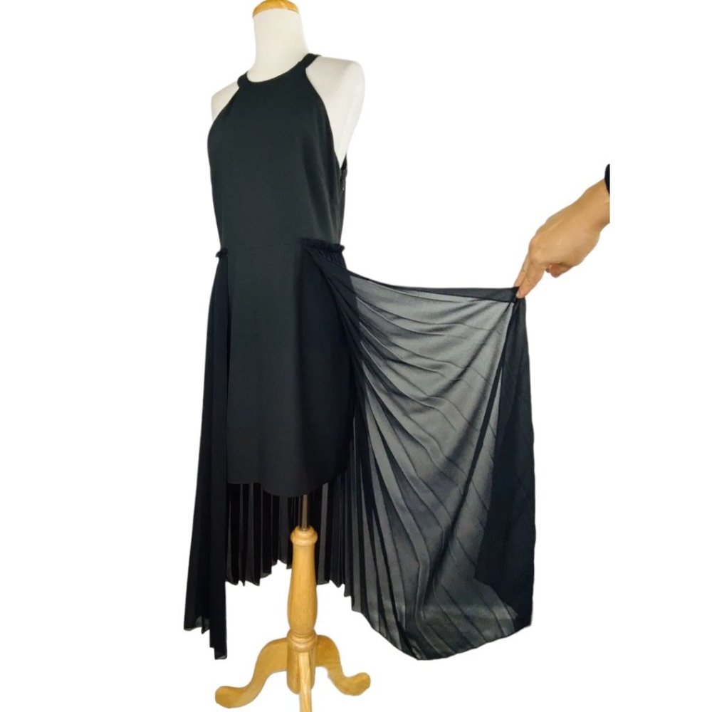 Rachel Roy High Neck Crepe Dress With Chiffon Overlay Black NWT Sz 8 Hi Low - Picture 7 of 11